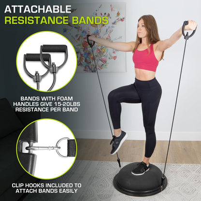 Balance Trainer Stability Exercise Half Ball with Resistance Bands and Pump for Yoga Aerobics Home Gym Workout